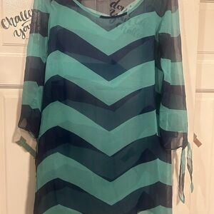 Roxy Chevron Long Sleeve Dress in Teal and Navy